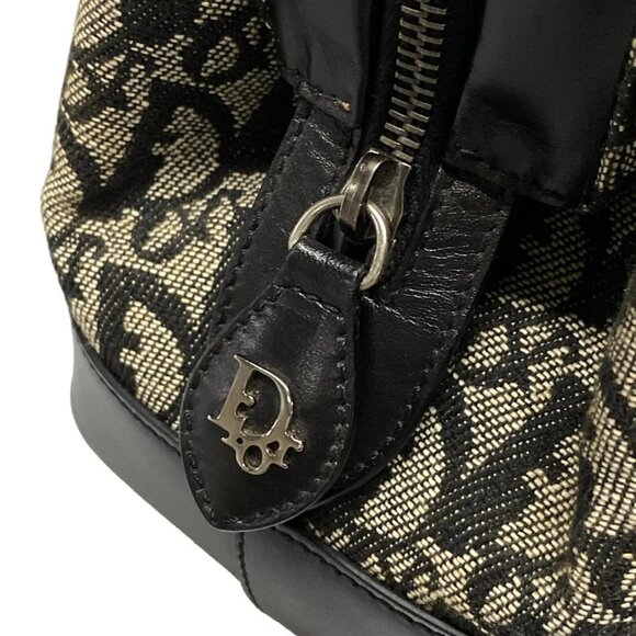 Auth DIOR/ChristianDior Trotteur - Cream Dark Navy Jacquard Leather Handbag - Picture 13 of 16